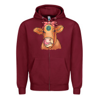 Burgundy Cow  Turquoise Zipper Hoodie - CowCowDesign