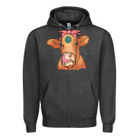 Charcoal Heather Cow  Turquoise Zipper Hoodie - CowCowDesign