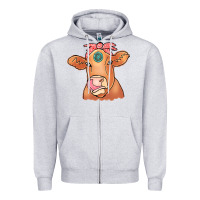 Heather Grey Cow  Turquoise Zipper Hoodie - CowCowDesign
