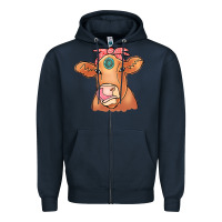 Navy Cow  Turquoise Zipper Hoodie - CowCowDesign