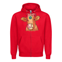 Red Cow  Turquoise Zipper Hoodie - CowCowDesign