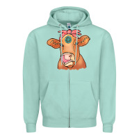 Seafoam Cow  Turquoise Zipper Hoodie - CowCowDesign