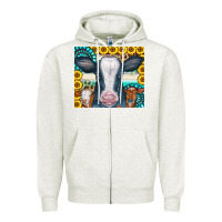Oatmeal Heather Cows Gemstone Sunflowers Tumbler Zipper Hoodie - CowCowDesign