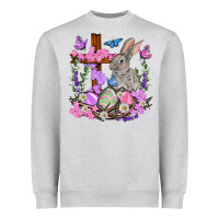 Heather Grey Easter eggs and Bunny with Cross Easter Day Heavyweight Sweatshirt - HowdyJamesFarm