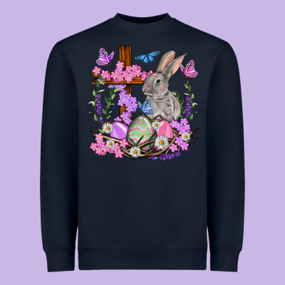 Easter Eggs And Bunny With Cross Easter Day Heavyweight Sweatshirt Designed By Howdyjamesfarm