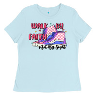 Baby Blue walk by faith Ladies Tee - MaliasSmallBusiness
