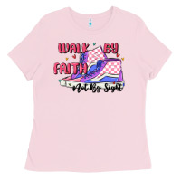 Bubblegum Pink walk by faith Ladies Tee - MaliasSmallBusiness