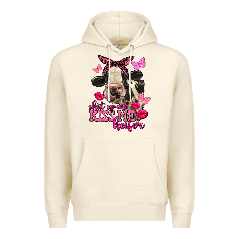 Valentine's Day Shut Up And Kiss Me Holstein Cow Premium Hoodie by FaDigitalArtStudio | Teevron