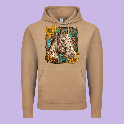 Appaloosa Horse With Sunflowers And Western Background Vintage Hoodie Designed By Lillyallendesigns
