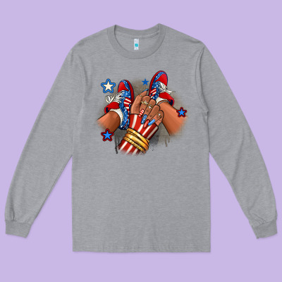 America Afro Girl Sneakers Long Sleeve Tee Designed By Ranaportraitstore