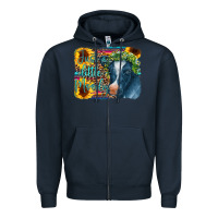 Navy Cow Serape Just a Little Moody Zipper Hoodie - CowCowDesign