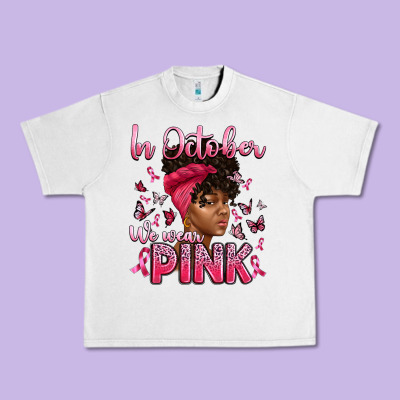 In October We Wear Pink With Afro Woman Urban Heavy Tee Designed By Artiststas