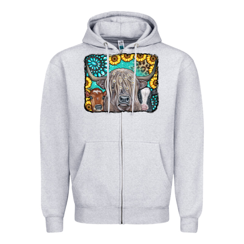 Cows Glitter Turquoise Leopard Sunflowers Zipper Hoodie by CowCowDesign | Teevron