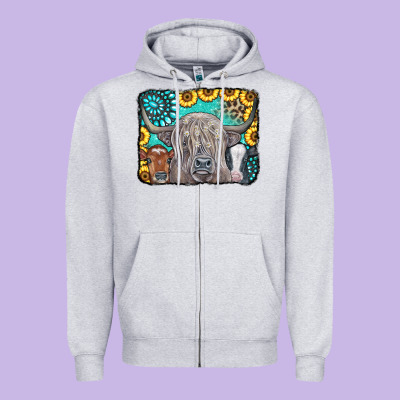 Cows Glitter Turquoise Leopard Sunflowers Zipper Hoodie Designed By Cowcowdesign