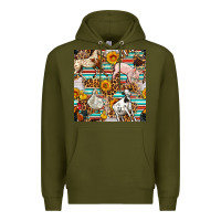 Army Green Western Leopard Farm Animals Seamless Pattern Premium Hoodie - FaDigitalArtStudio
