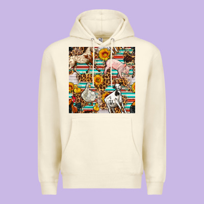 Western Leopard Farm Animals Seamless Pattern Premium Hoodie Designed By Fadigitalartstudio