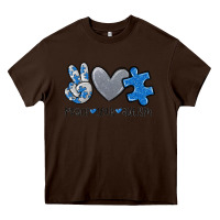 Chocolate Brown peace love autism Heavy Core Tee - MaliasSmallBusiness