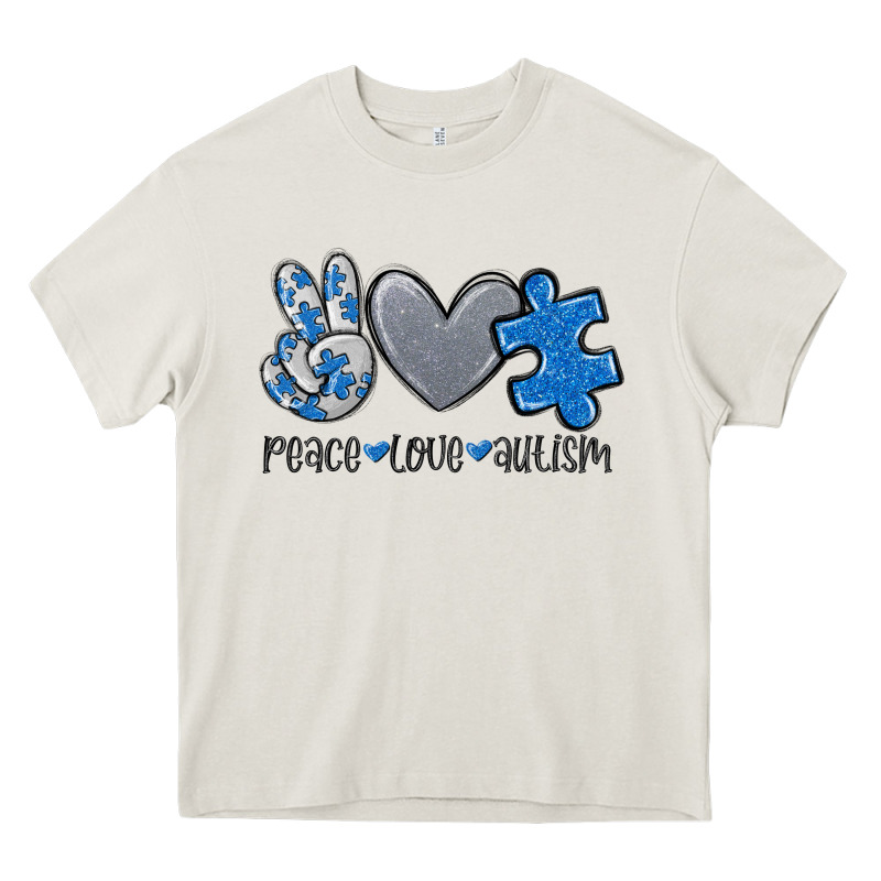 Peace Love Autism Heavy Core Tee by MaliasSmallBusiness | Teevron