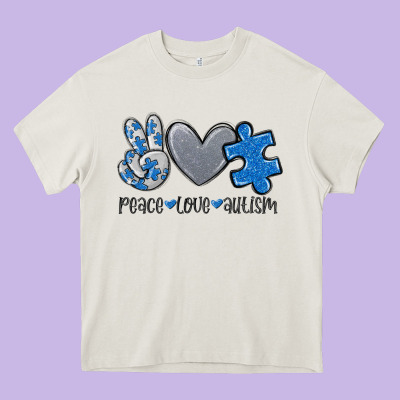 Peace Love Autism Heavy Core Tee Designed By Maliassmallbusiness