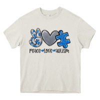 Cream peace love autism Heavy Core Tee - MaliasSmallBusiness