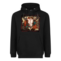 Black Western Bull Skull Heavyweight Hoodie - FaDigitalArtStudio