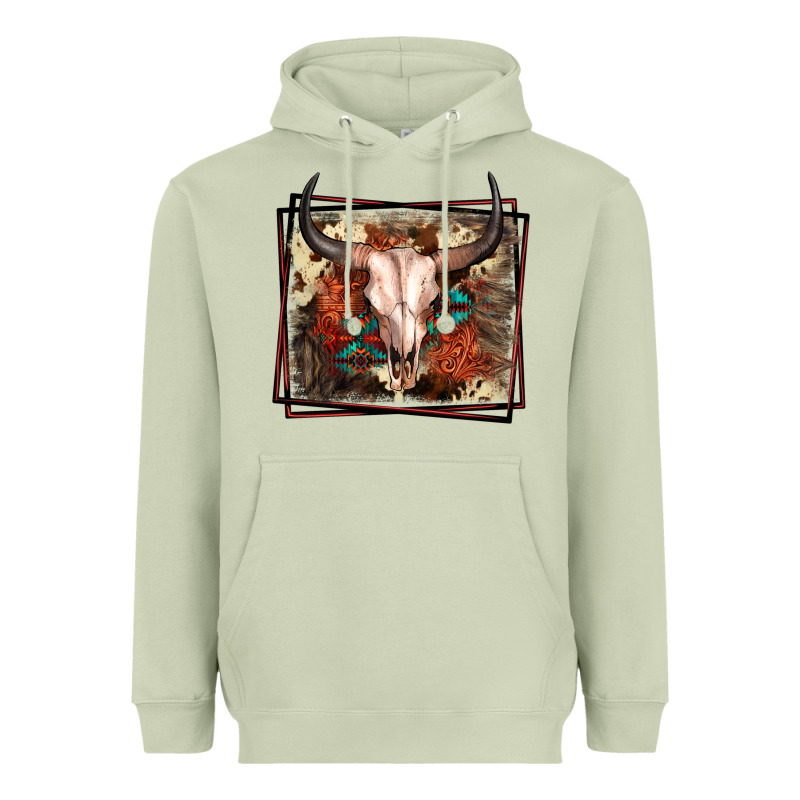 Western Bull Skull Heavyweight Hoodie by FaDigitalArtStudio | Teevron
