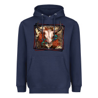 Navy Western Bull Skull Heavyweight Hoodie - FaDigitalArtStudio