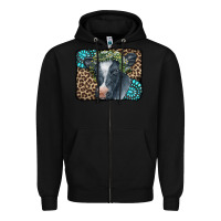 Black Floral Cow Leopard Gemstone Zipper Hoodie - CowCowDesign