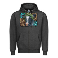 Charcoal Heather Floral Cow Leopard Gemstone Zipper Hoodie - CowCowDesign