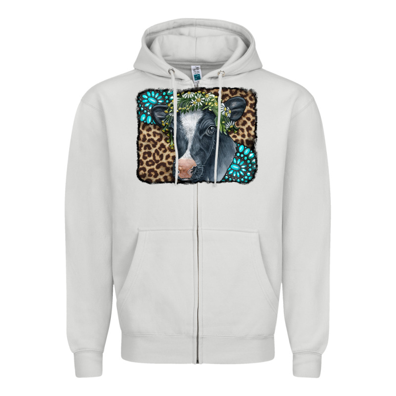 Floral Cow Leopard Gemstone Zipper Hoodie by CowCowDesign | Teevron