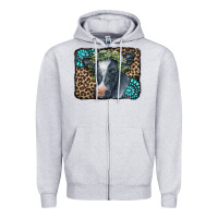 Heather Grey Floral Cow Leopard Gemstone Zipper Hoodie - CowCowDesign