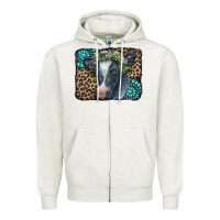 Oatmeal Heather Floral Cow Leopard Gemstone Zipper Hoodie - CowCowDesign