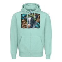 Seafoam Floral Cow Leopard Gemstone Zipper Hoodie - CowCowDesign