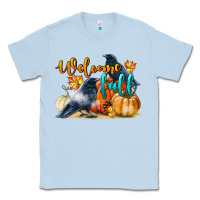 Dusty Blue Welcome Fall With Crow Classic Tee - LillyAllenDesigns