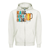Oatmeal Heather Mama Needs a Drink Zipper Hoodie - CowCowDesign