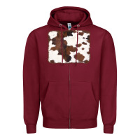 Burgundy Brown Cowhide Background Zipper Hoodie - CowCowDesign