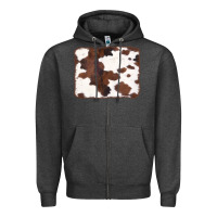 Charcoal Heather Brown Cowhide Background Zipper Hoodie - CowCowDesign