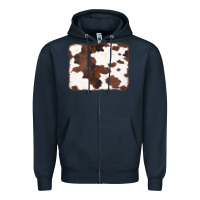 Navy Brown Cowhide Background Zipper Hoodie - CowCowDesign