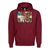 Burgundy Cows Serape Leopard Gemstone Zipper Hoodie - CowCowDesign