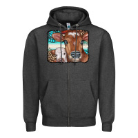 Charcoal Heather Cows Serape Leopard Gemstone Zipper Hoodie - CowCowDesign