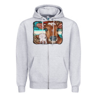 Heather Grey Cows Serape Leopard Gemstone Zipper Hoodie - CowCowDesign
