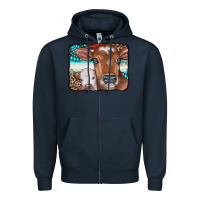 Navy Cows Serape Leopard Gemstone Zipper Hoodie - CowCowDesign
