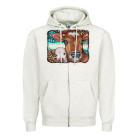 Oatmeal Heather Cows Serape Leopard Gemstone Zipper Hoodie - CowCowDesign