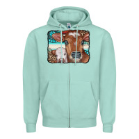 Seafoam Cows Serape Leopard Gemstone Zipper Hoodie - CowCowDesign