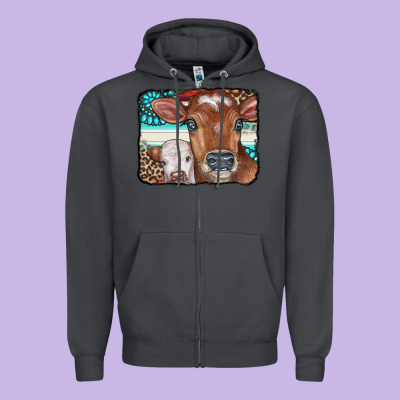 Cows Serape Leopard Gemstone Zipper Hoodie Designed By Cowcowdesign