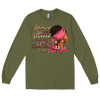 Army Green Blessed is she who has believed afro woman Long Sleeve Tee - RanaPortraitStore