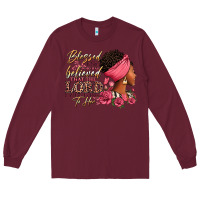 Burgundy Blessed is she who has believed afro woman Long Sleeve Tee - RanaPortraitStore