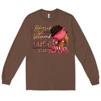 Chestnut Blessed is she who has believed afro woman Long Sleeve Tee - RanaPortraitStore