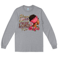 Heather Grey Blessed is she who has believed afro woman Long Sleeve Tee - RanaPortraitStore
