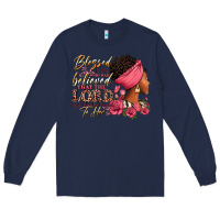 Navy Blessed is she who has believed afro woman Long Sleeve Tee - RanaPortraitStore